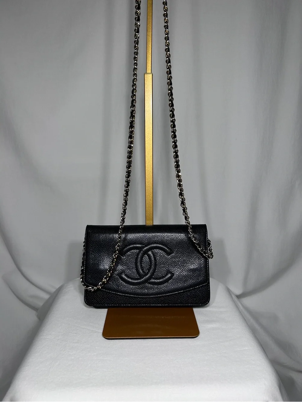 Chanel Wallet on Chain Authentic WOC black caviar leather pebbled finish